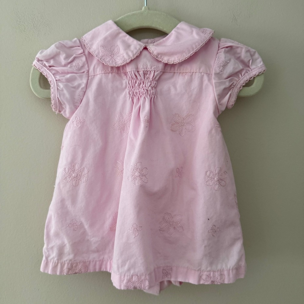 First Moments Layette Pink Embroidered‎ Floral Cotton Dress Bodysuit 0-3M